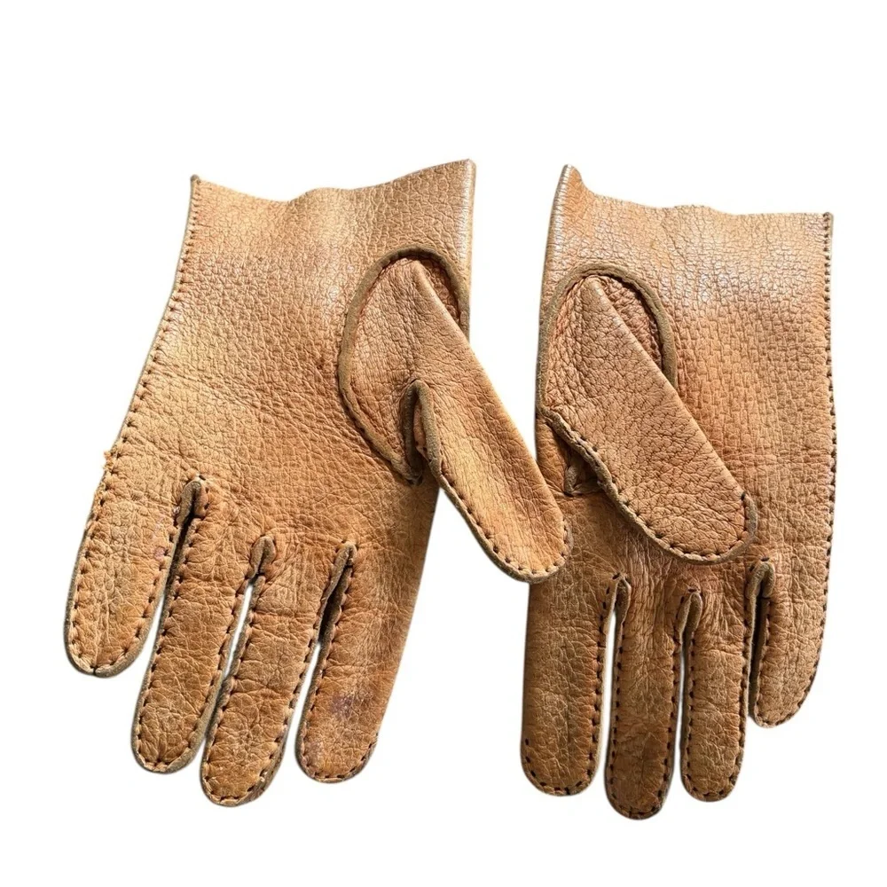 Fownes Genuine Pig Skin Driving Gloves Size 8 1/2 Brown Hand Stitched Casual VTG